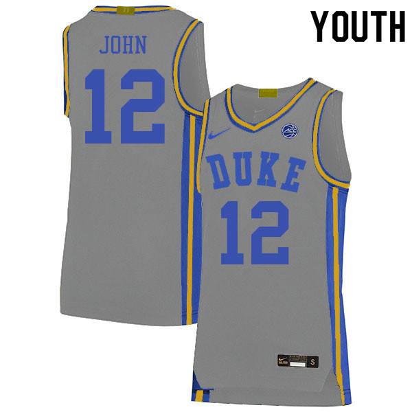 Youth #12 Theo John Duke Blue Devils College Basketball Jerseys Sale-Gray